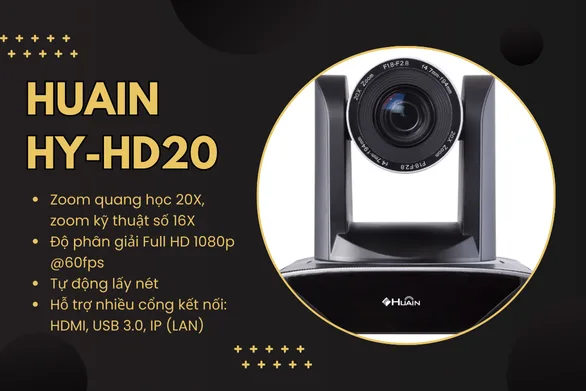 Camera hội nghị Huain HY-HD20 Full HD 1080p@60fps, zoom quang học 20X, hỗ trợ HDMI, USB 3.0 và LAN.