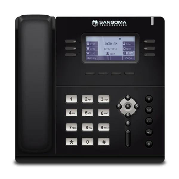 Điện thoại IP Sangoma S405 màu đen, màn hình LCD có đèn nền, bàn phím số và các phím chức năng điều hướng.