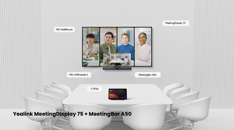 Yealink MeetingDisplay 75 + MeetingBar A50 cho phòng họp trung bình