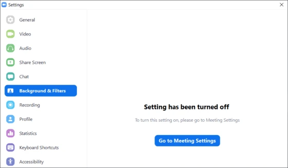 Bật cài đặt nền ảo tại trang web Zoom