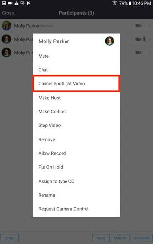 Nhấn vào Cancel Spotlight Video.