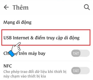 Chọn&nbsp;USB Internet & điểm truy cập di động&nbsp;-- srcset=