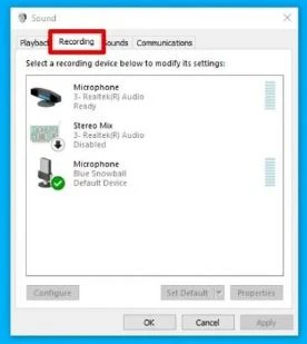 Khi cửa sổ mở ra, hãy nhấp vào tab Recording