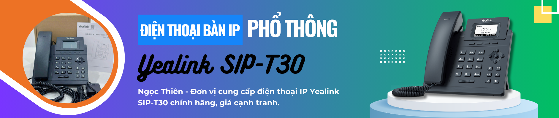 Banner điện thoại IP Yealink SIP-T30 với thiết kế màn hình LCD đồ họa 132×64 pixel lớn, đảm bảo truy cập dễ dàng hơn vào nhiều thông tin trực quan hơn chỉ trong nháy mắt.