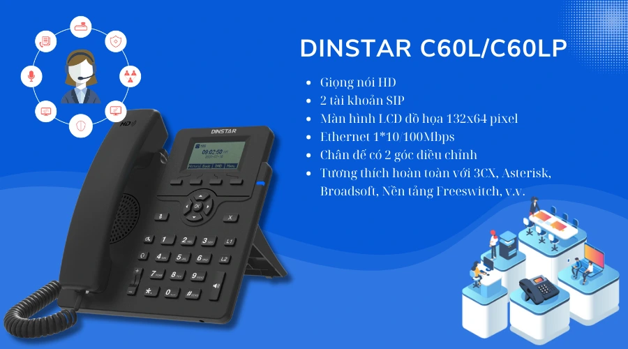 Điện thoại IP Dinstar C60L/C60LP
