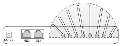 Chúng tôi rất khuyến nghị rằng các ăng-ten của UCG2000-VE được đặt thành hình quạt như thể hiện trong hình sau để tăng cường tín hiệu không dây.