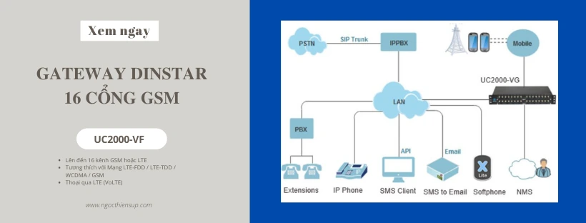 Gateway Dinstar 16 cổng GSM UC2000-VF