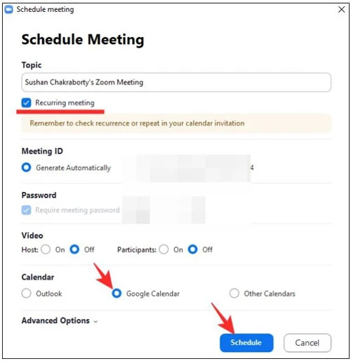 Đối với Google Calendar