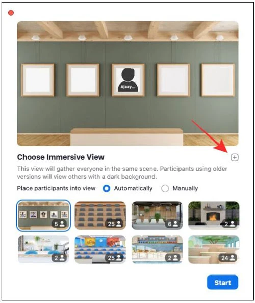 Cửa sổ bật lên Immersive View xuất hiện, hãy nhấp vào biểu tượng '+' và sau đó upload ảnh bạn muốn thiết lập dưới dạng background