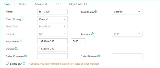 Set the trunk as a Peer Trunk.