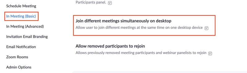 Joining different meetings simultaneously on desktop
