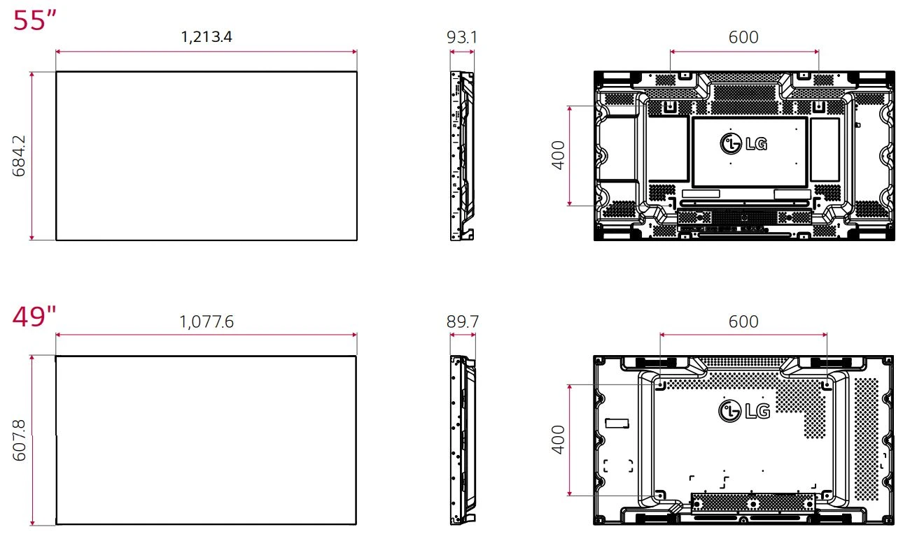 Kích thước màn hình ghép LG VL7F-A Series
