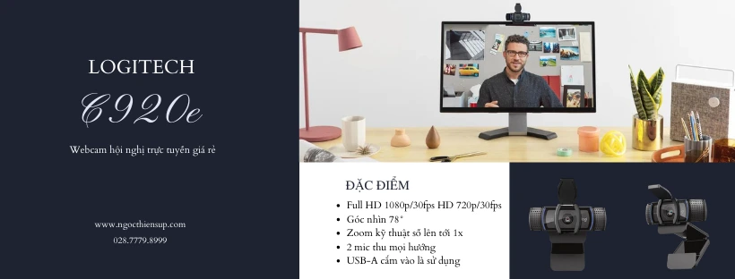 Logitech C920e - Webcam hội nghị trực tuyến giá rẻ