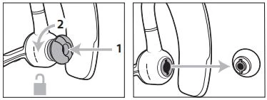 Nhấn vào đầu tai nghe và xoay sang trái để mở khóa.