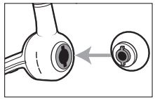 Căn chỉnh đầu tai nghe mới vào khe cắm; đẩy, xoay sang phải và khóa vào vị trí.