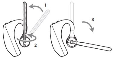 Để đeo tai nghe vào tai còn lại của bạn, hãy xoay cần nâng lên sau đó xoay nó xung quanh để đầu tai nằm ở phía bên kia trước khi hạ cần mic xuống.