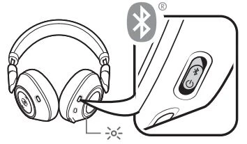 Để đặt tai nghe của bạn ở chế độ ghép nối, hãy trượt và giữ nút Nguồn  ra khỏi vị trí tắt cho đến khi bạn nghe thấy "pairing" và đèn LED tai nghe nhấp nháy màu đỏ và xanh lam.