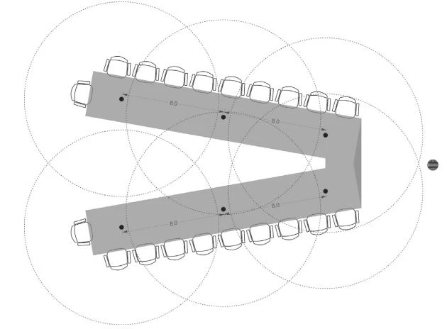 Hoặc bàn hình chữ V: