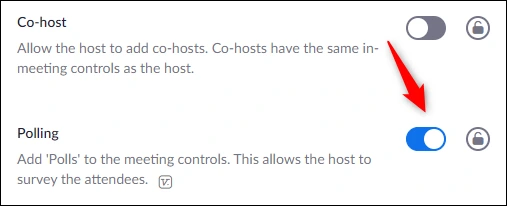 Điều hướng đến tùy chọn Polling trên tab Meeting và xác minh rằng cài đặt đã được bật
