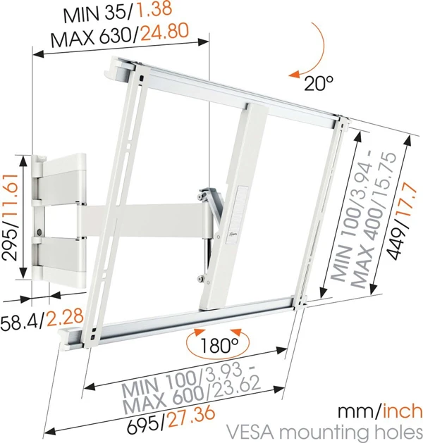 THIN 545 ExtraThin Full-Motion TV Wall Mount (white)