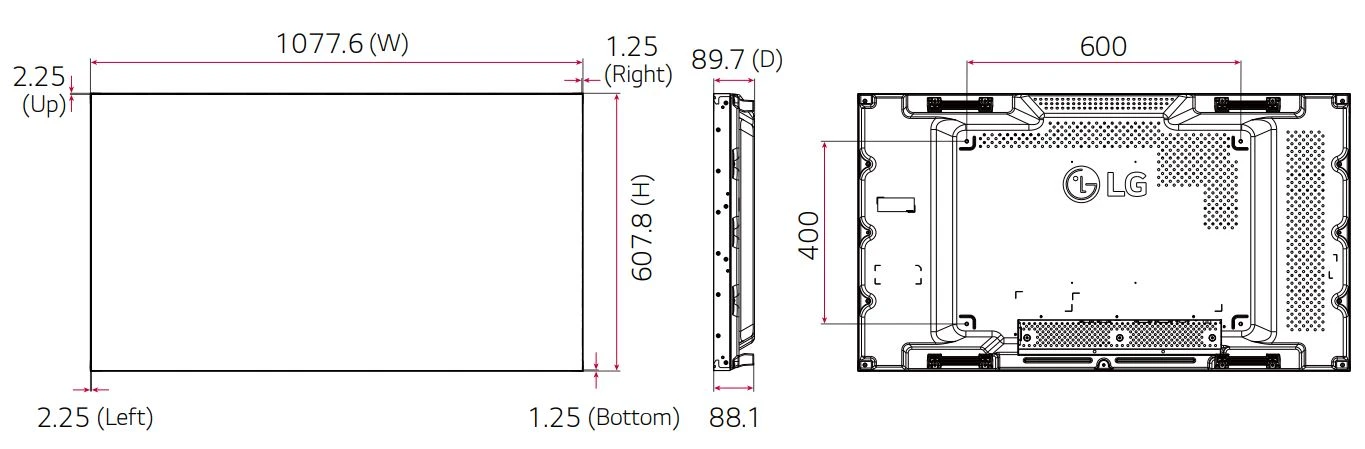 Kích thước màn hình ghép Video Wall LG 49VL5PF