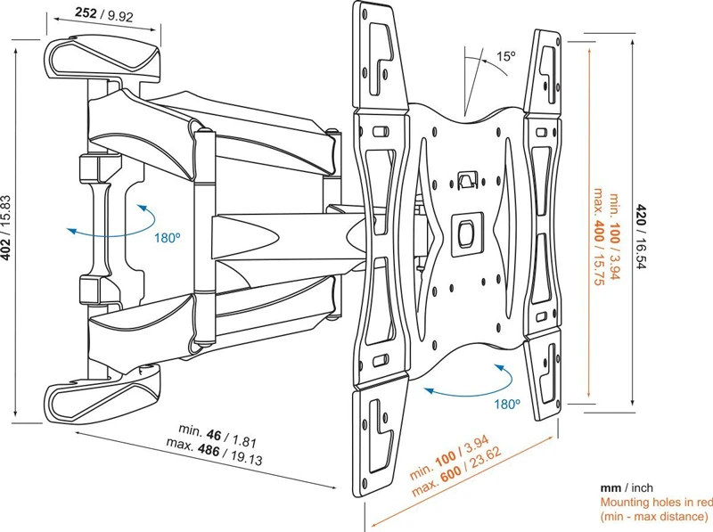 Kích thước giá treo tường TV Full-Motion Vogel's Base 45 L
