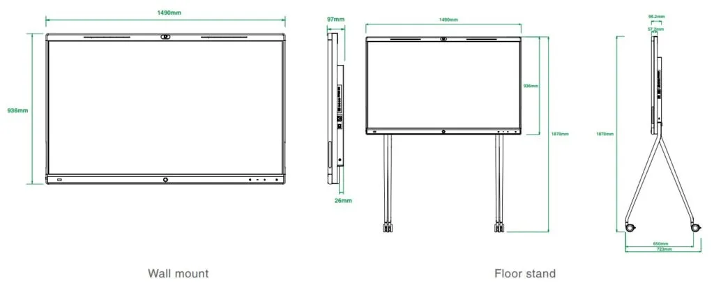Kích thước của Yealink MeetingBoard 65