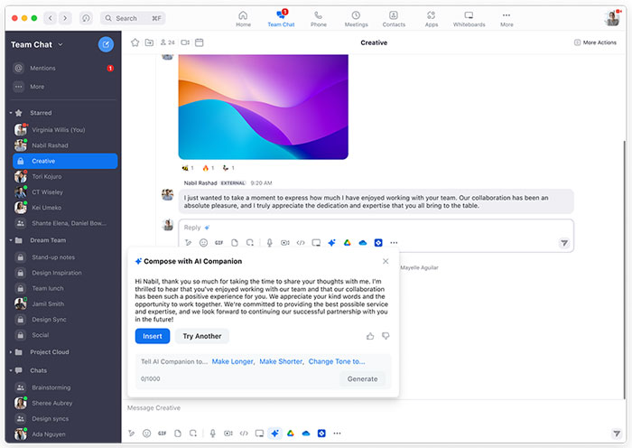 Sử dụng Zoom AI Companion In Team Chat