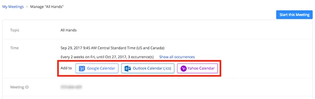 Bên cạnh mục Thời gian (Time), có các tùy chọn để thêm vào lịch của bạn.