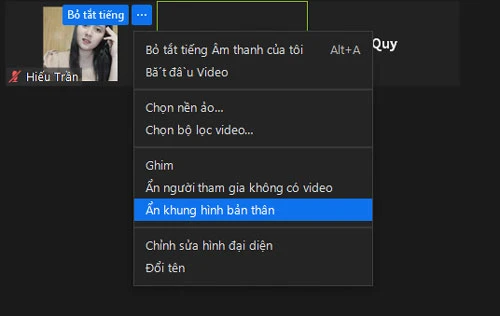 Cách ẩn khung hình bản thân trên Zoom