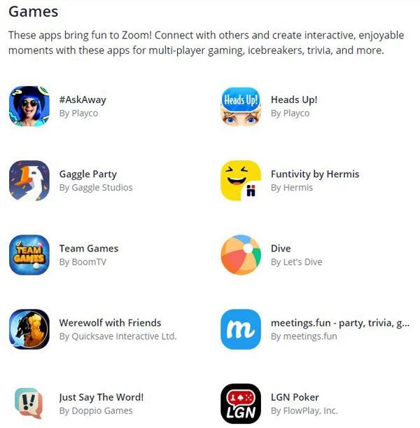 Các trò chơi trên Zoom