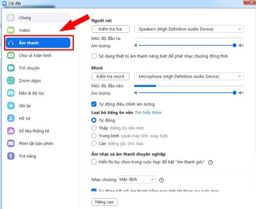Nhấp vào tab Âm thanh.