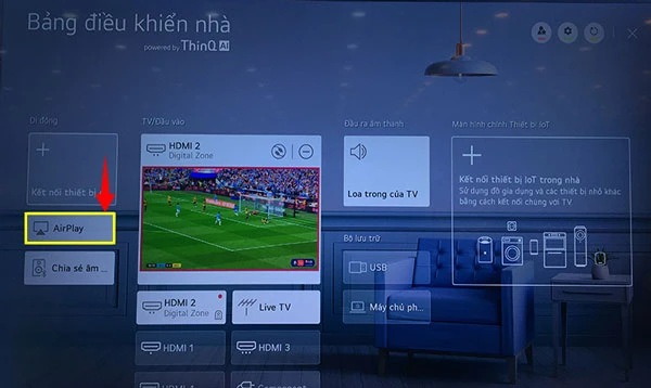 Bấm chọn tính năng "AirPlay" trên màn hình Tivi LG