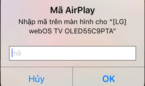 Tiến hành nhập mã AirPlay trên điện thoại