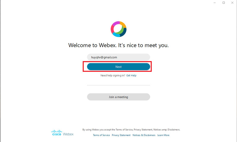 Cách đăng nhập Webex