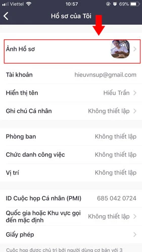 Chọn mục Ảnh Hồ Sơ.