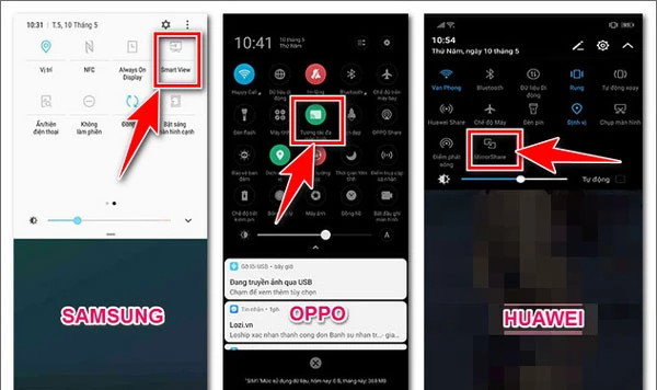 Trên điện thoại, tìm đến phần Phản Chiếu Màn Hình hoặc Screen Mirroring