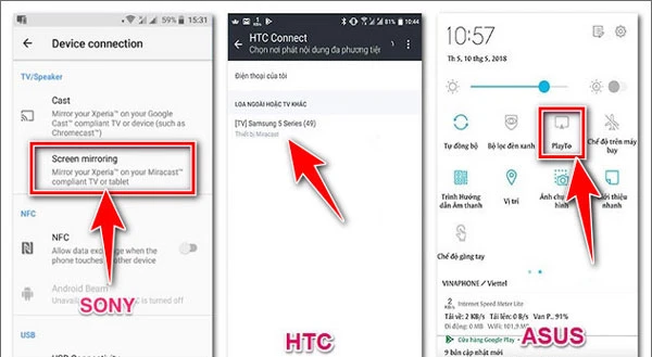Trên điện thoại, tìm đến phần Phản Chiếu Màn Hình hoặc Screen Mirroring