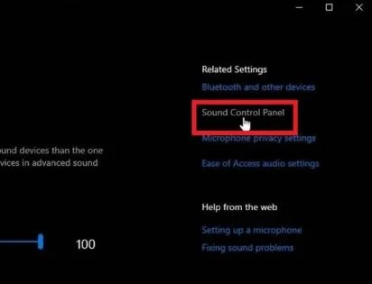 Nhấp để mở bảng điều khiển âm thanh (bên phải cài đặt).