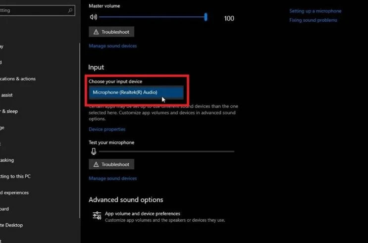 Chọn tai nghe của bạn làm thiết bị đầu vào mặc định trên bảng điều khiển.