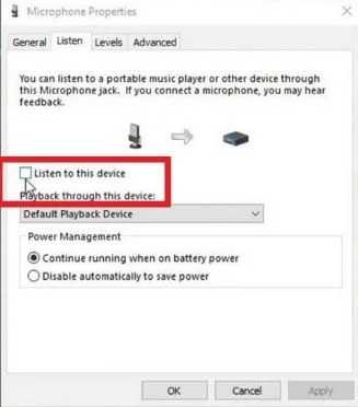 Nhấp vào tab Listen. Chọn tùy chọn Listen to this device