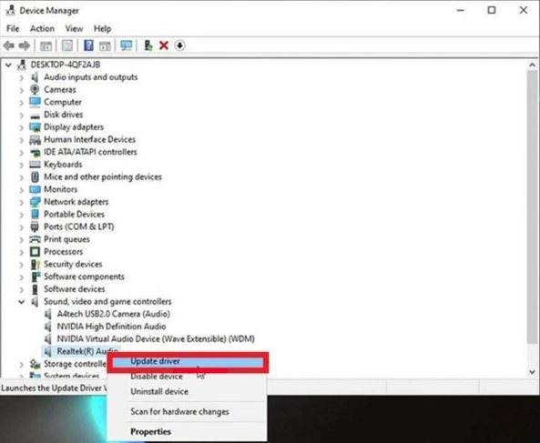 Chọn một danh mục để xem danh sách thiết bị, sau đó nhấp chuột phải vào thiết bị cần cập nhật