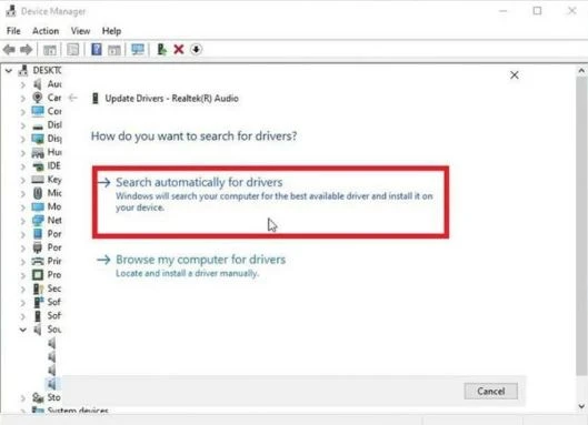 Chọn Search automatically for updated driver software và chọn Update driver