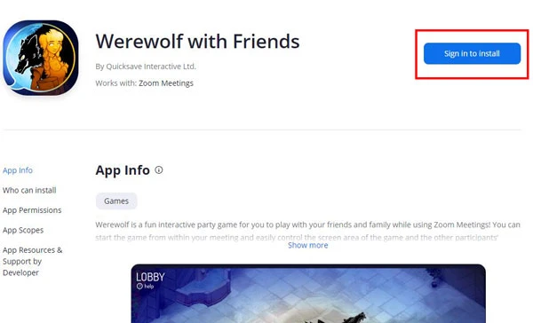 Chọn trò chơi bạn muốn tham gia, nhấp vào Sign in to install