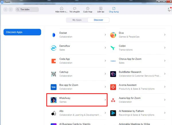 Chọn một game, ứng dụng bạn muốn chơi trên Zoom.