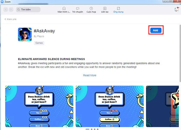 Nhấn Add để thêm trò chơi
