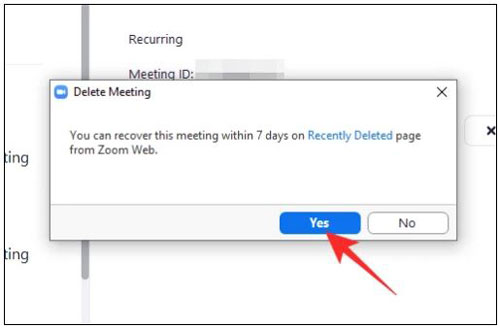 Cuối cùng, nhấn Yes để xác nhận. Bạn cũng có thể khôi phục cuộc họp trong vòng 7 ngày kể từ ngày hủy.