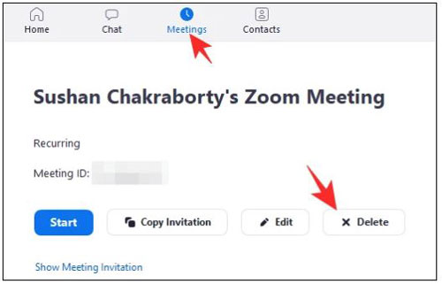 Cách xóa cuộc họp định kỳ trên Zoom trên máy tính