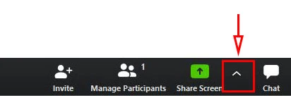 Trên màn hình giao diện phòng, bạn hãy nhấn nút mũi tên nhỏ nằm bên cạnh nút share Screen