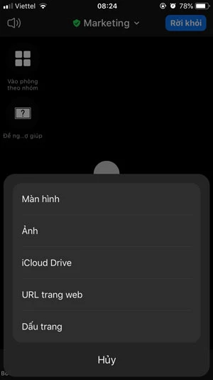 Nhấn vào loại nội dung mà bạn muốn chia sẻ.